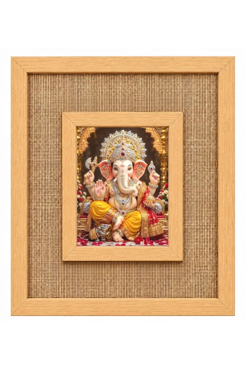 Lord Ganesha Laminated Jute Wall Photo Frame, 14 X 16 Inch (F174149)
