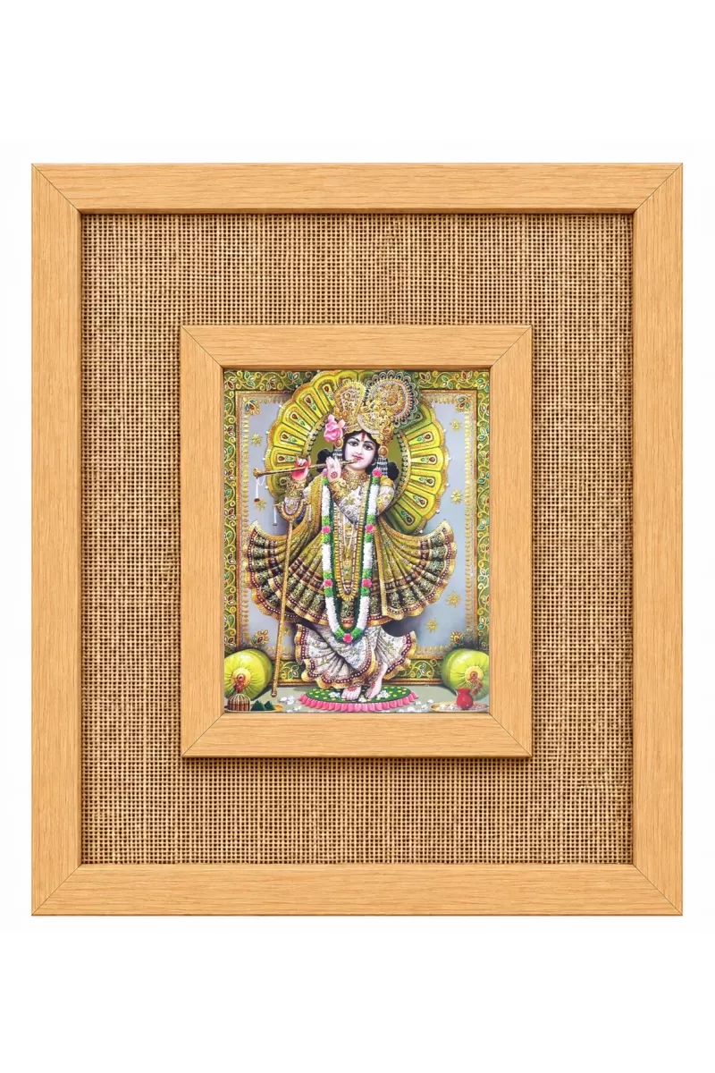 Lord Krishna Laminated Jute Wall Photo Frame, 14 X 16 Inch (F174155)