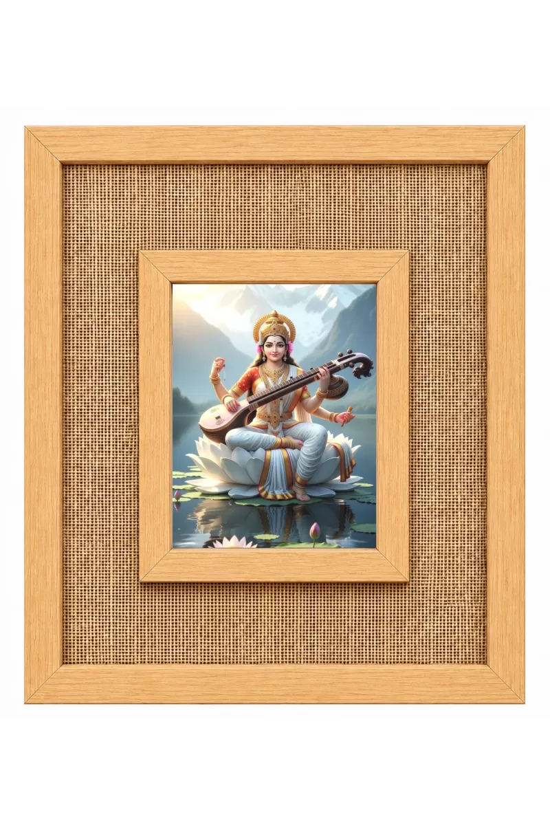 Goddess Saraswati Laminated Jute Wall Photo Frame, 14 X 16 Inch (F174173)
