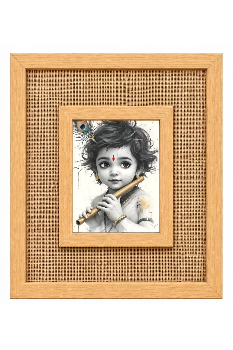 Lord Krishna Laminated Jute Wall Photo Frame, 14 X 16 Inch (F174176)