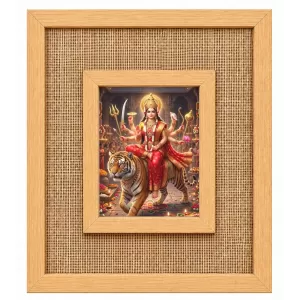 Durga Maa Laminated Jute Wall Photo Frame, 14 X 16 Inch (F174179)