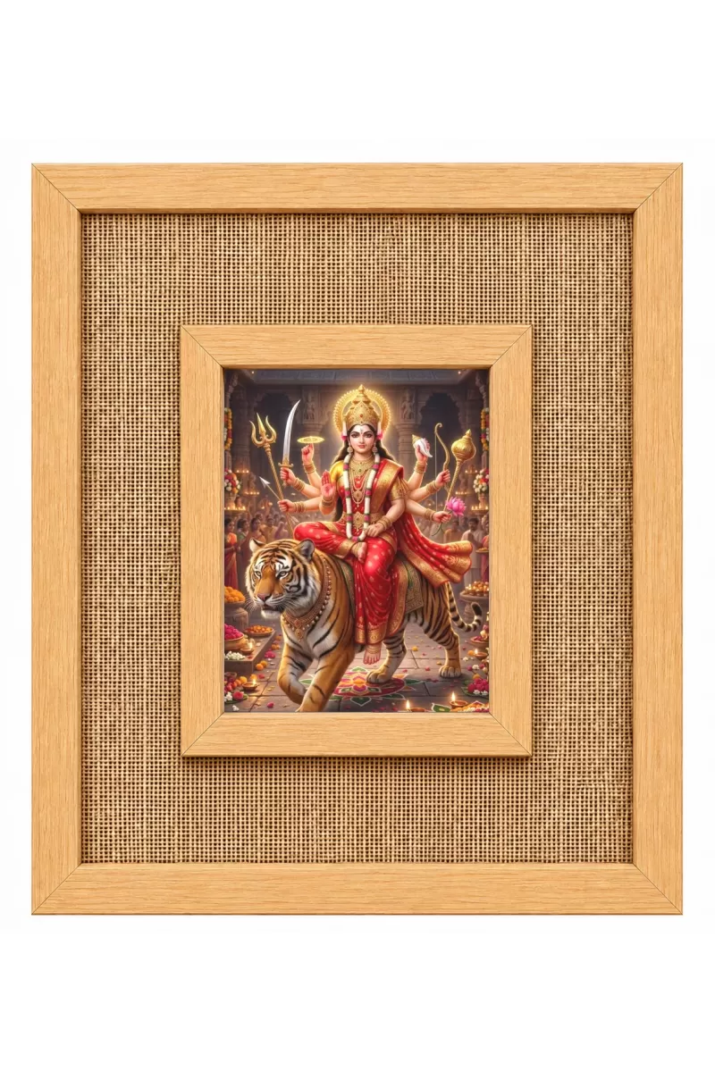 Durga Maa Laminated Jute Wall Photo Frame, 14 X 16 Inch (F174179)