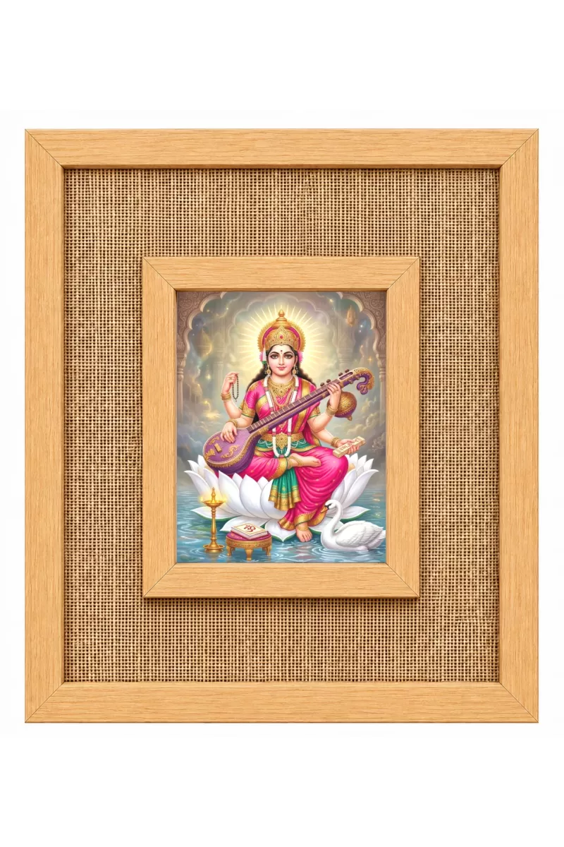 Goddess Saraswati Laminated Jute Wall Photo Frame, 14 X 16 Inch (F174186)