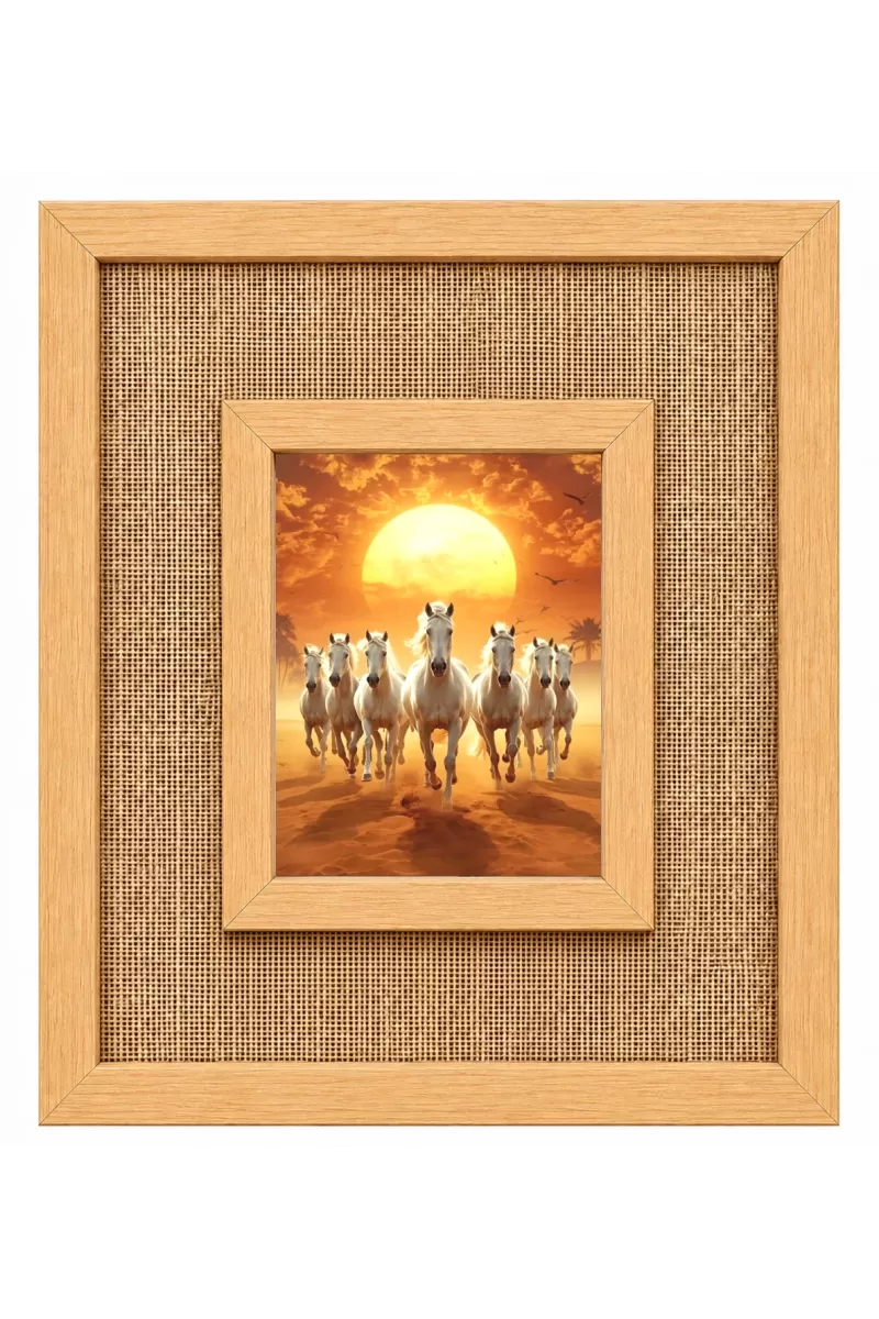 White Horses Laminated Jute Wall Photo Frame, 14 X 16 Inch (F174194)