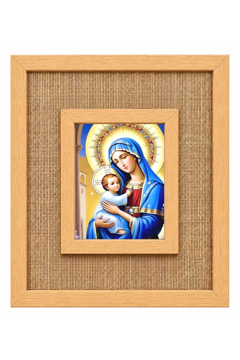 Virgin Mary And Baby Jesus Laminated Jute Wall Photo Frame, 14 X 16 Inch (F174205)
