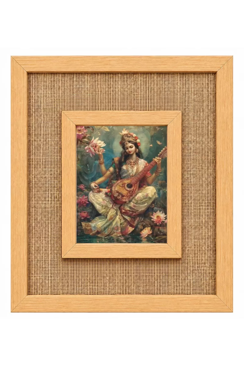Goddess Saraswati Laminated Jute Wall Photo Frame, 14 X 16 Inch (F174211)