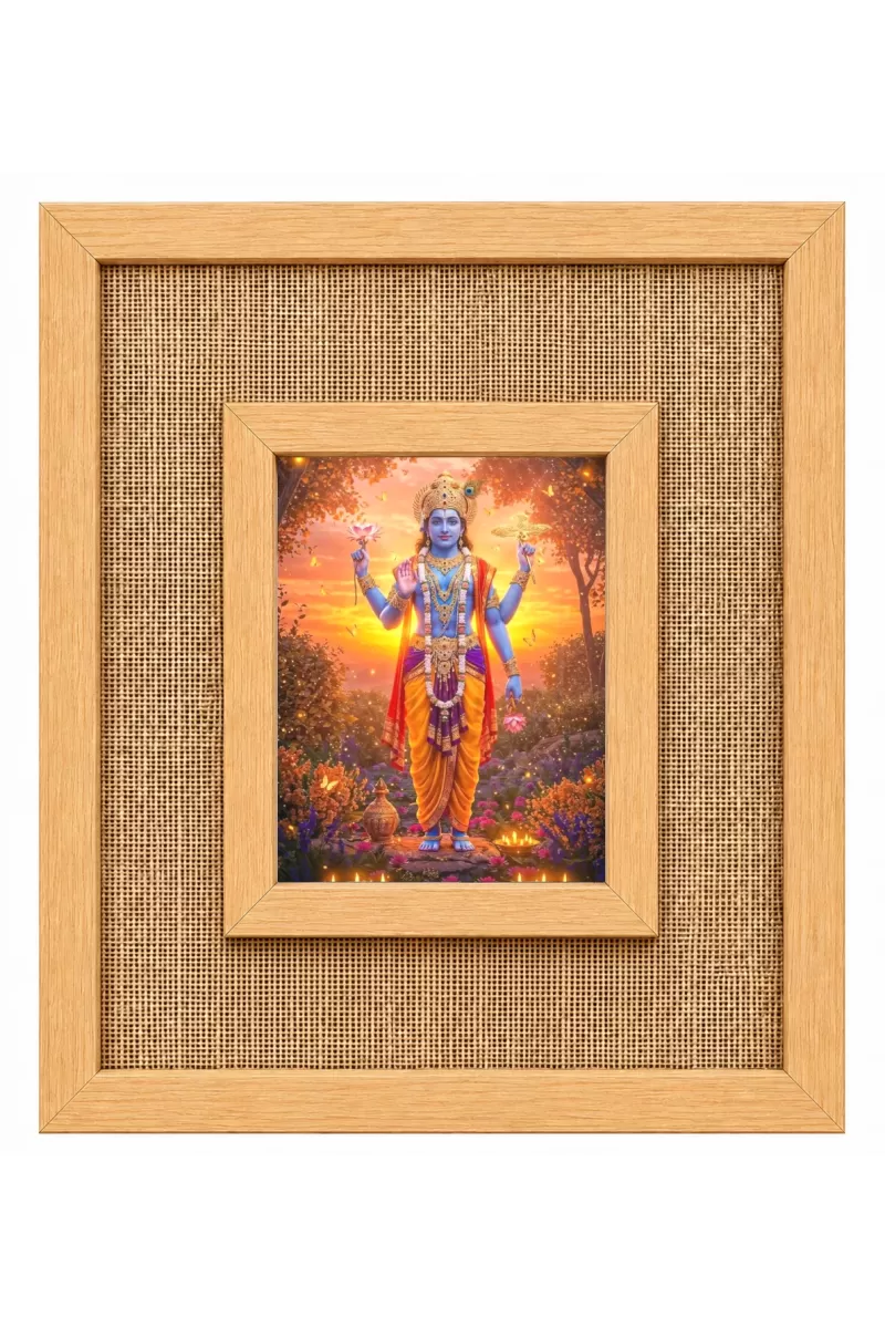 Lord Vishnu Laminated Jute Wall Photo Frame, 14 X 16 Inch (F174220)
