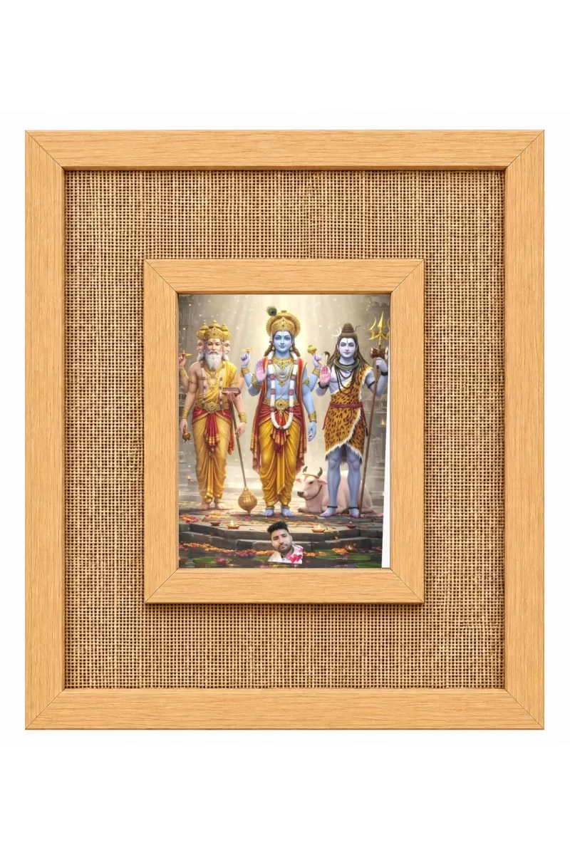 Lord Bramha Vishnu Maheshwar Laminated Jute Wall Photo Frame, 14 X 16 Inch (F174223)