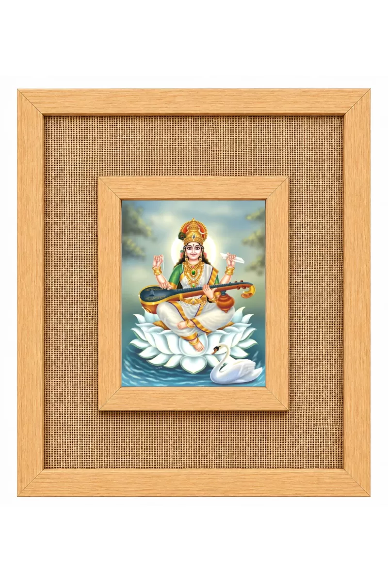 Goddess Saraswati Laminated Jute Wall Photo Frame, 14 X 16 Inch (F174224)