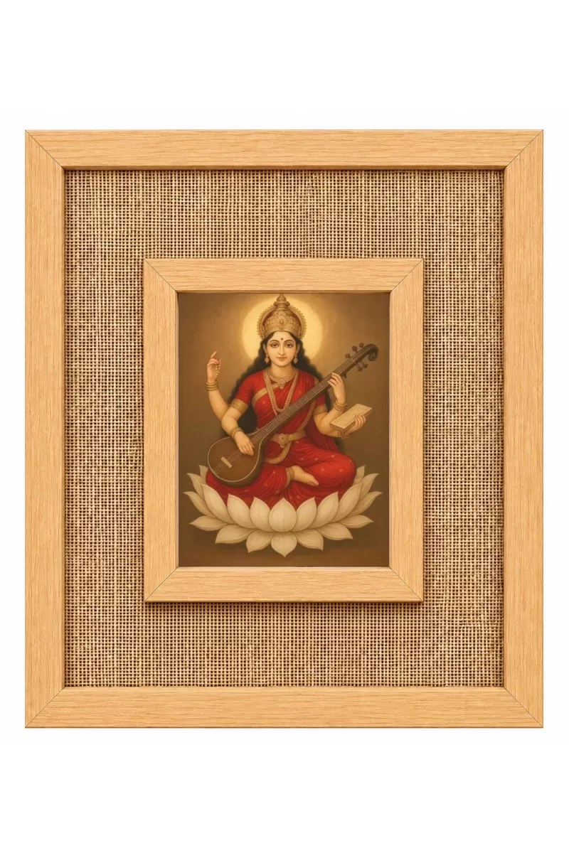 Goddess Saraswati Laminated Jute Wall Photo Frame, 14 X 16 Inch (F174226)