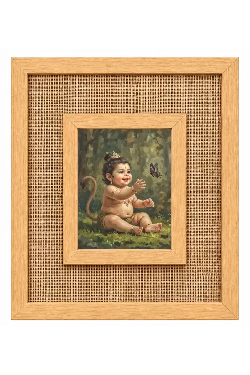 Baby Hanuman Laminated Jute Wall Photo Frame, 14 X 16 Inch (F174247)