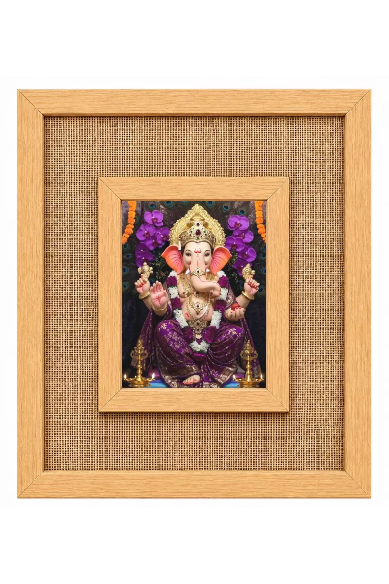 Lord Ganesha Laminated Jute Wall Photo Frame, 14 X 16 Inch (F174248)