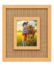 Lord Krishna And Cow Laminated Jute Wall Photo Frame, 14 X 16 Inch (F174284)