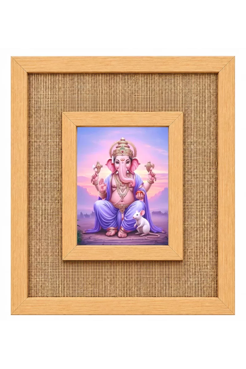 Lord Ganesha Laminated Jute Wall Photo Frame, 14 X 16 Inch (F174286)