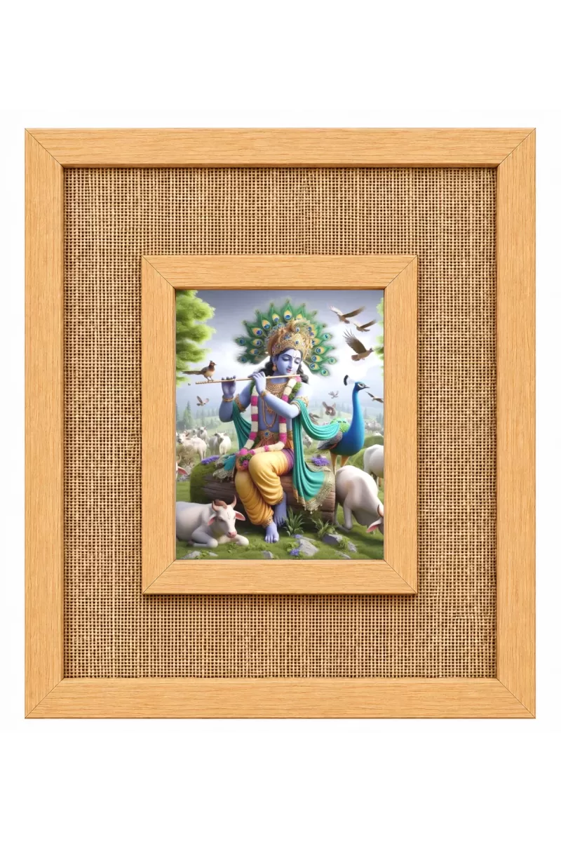 Lord Krishna Laminated Jute Wall Photo Frame, 14 X 16 Inch (F174300)