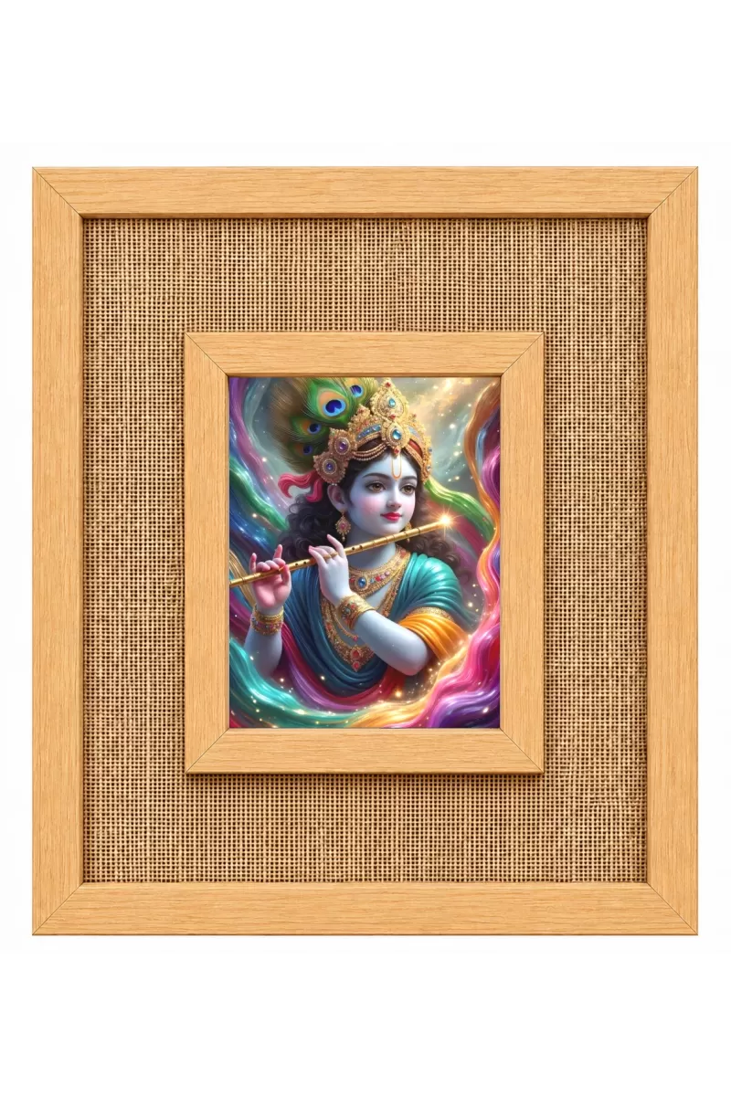 Lord Krishna Laminated Jute Wall Photo Frame, 14 X 16 Inch (F174326)