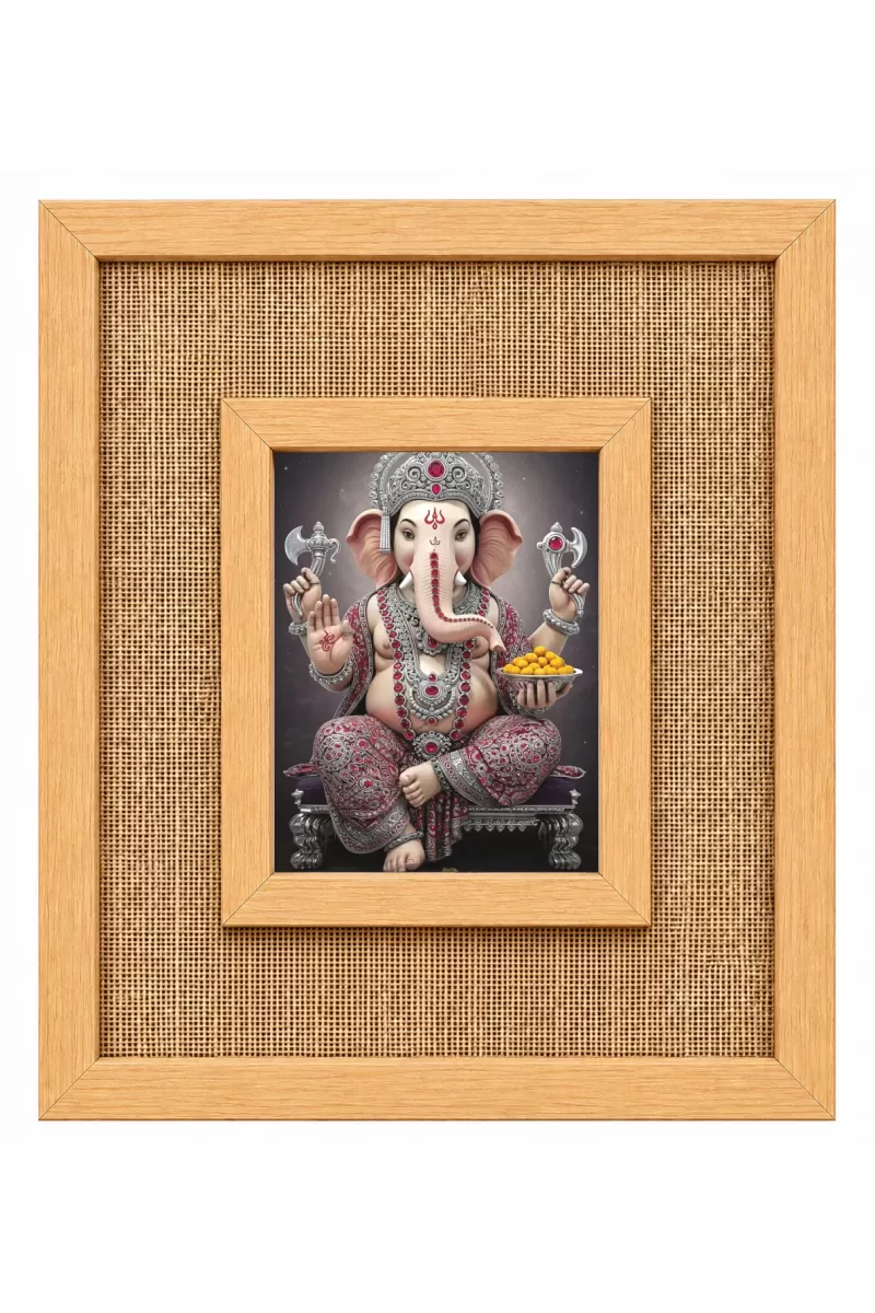 Lord Ganesha Laminated Jute Wall Photo Frame, 14 X 16 Inch (F174332)