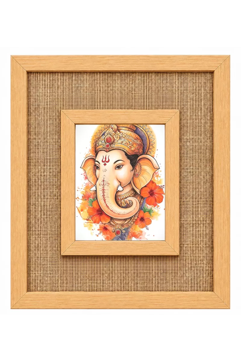 Lord Ganesha Laminated Jute Wall Photo Frame, 14 X 16 Inch (F174341)