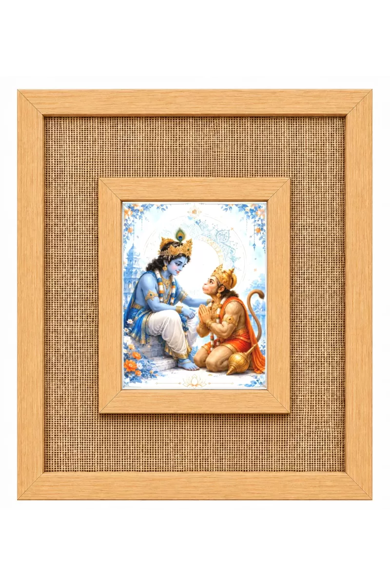 Lord Krishna And Hanuman Laminated Jute Wall Photo Frame, 14 X 16 Inch (F174348)