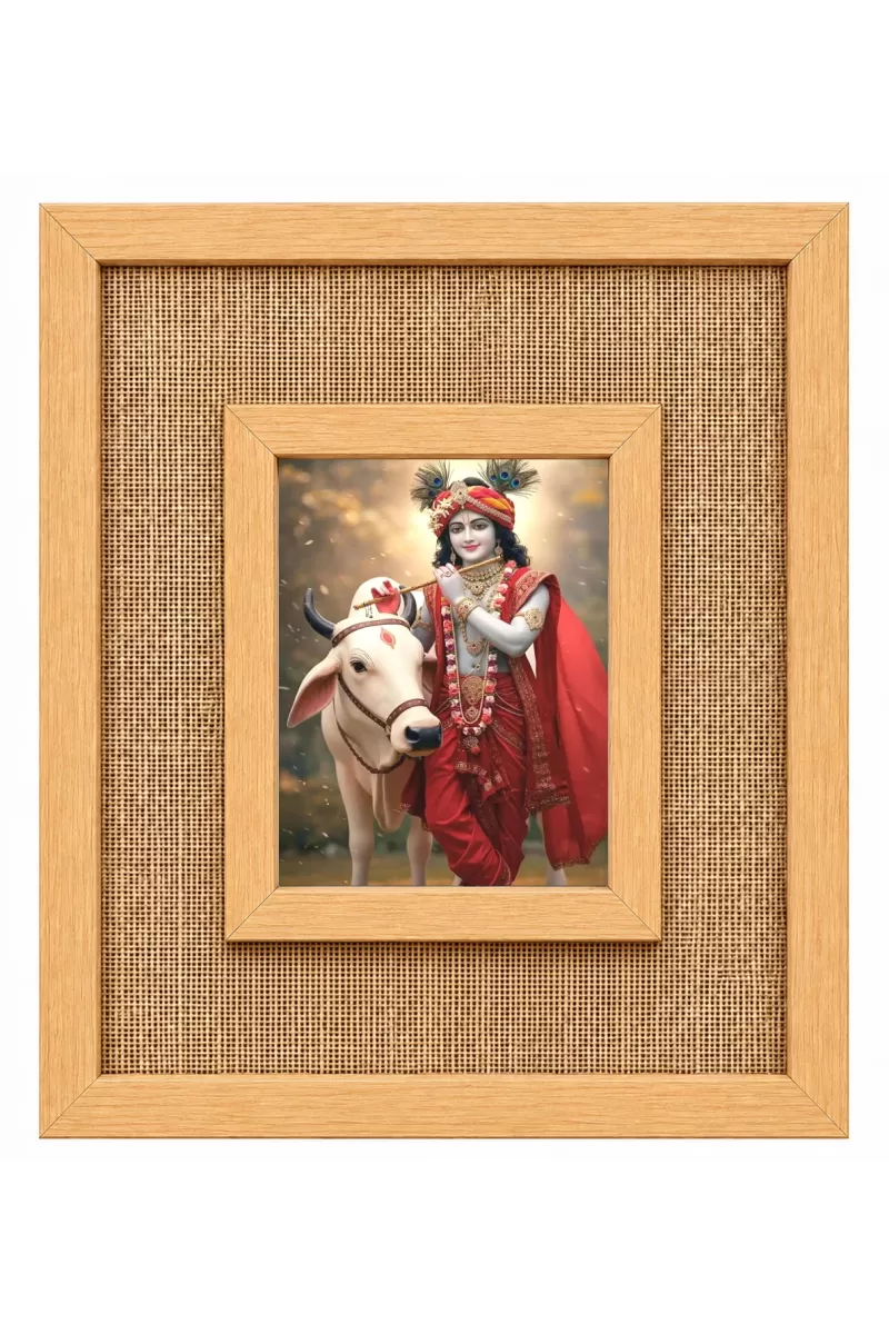 Lord Krishna Laminated Jute Wall Photo Frame, 14 X 16 Inch (F174375)