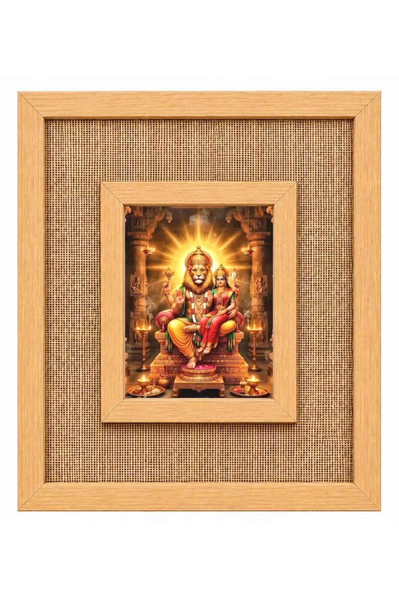 Lakshmi Narasimha Laminated Jute Wall Photo Frame, 14 X 16 Inch (F174378)