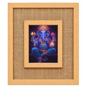 Lord Ganesha Laminated Jute Wall Photo Frame, 14 X 16 Inch (F174387)