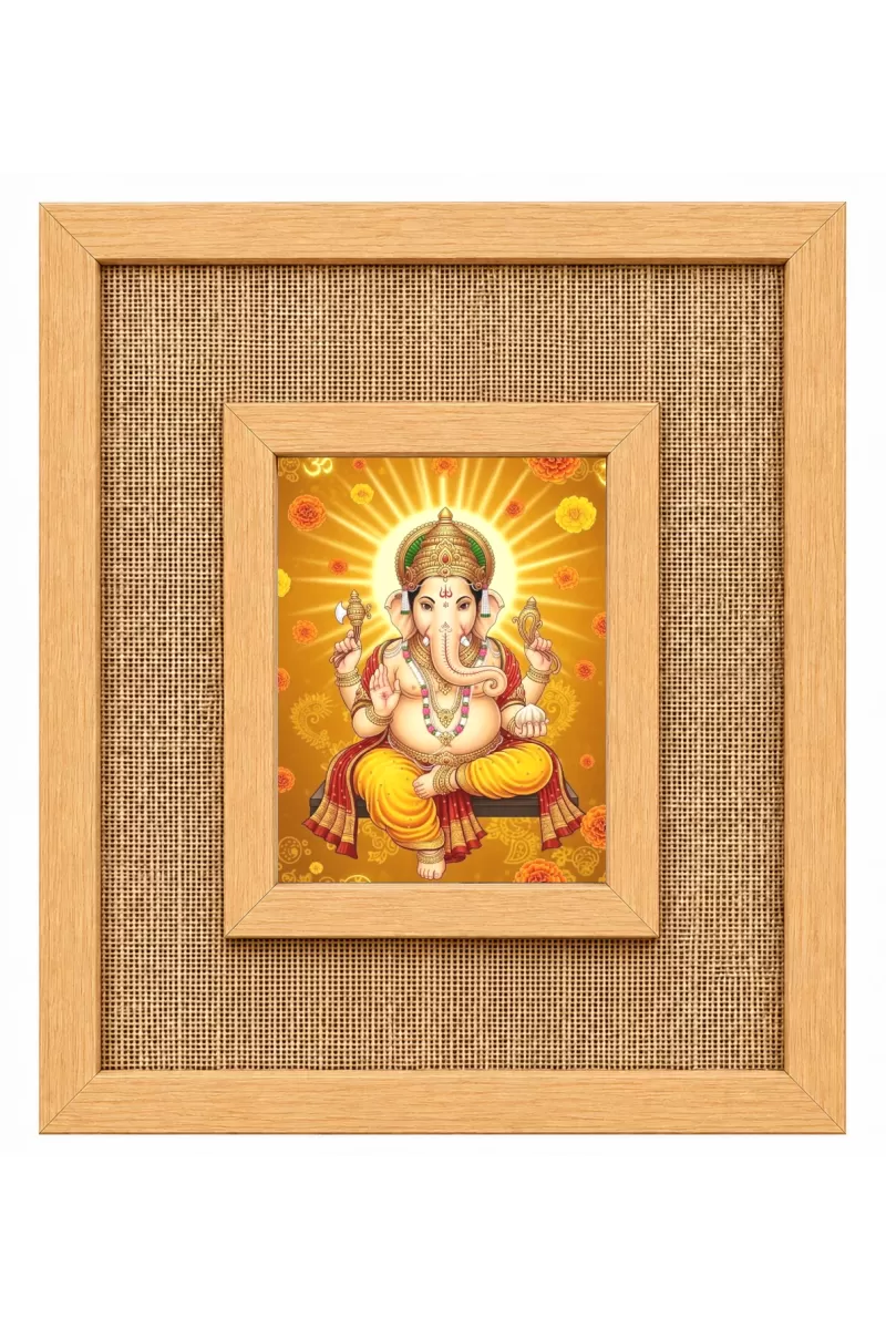 Lord Ganesha Laminated Jute Wall Photo Frame, 14 X 16 Inch (F174396)