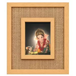 Lord Ganesha Laminated Jute Wall Photo Frame, 14 X 16 Inch (F174416)