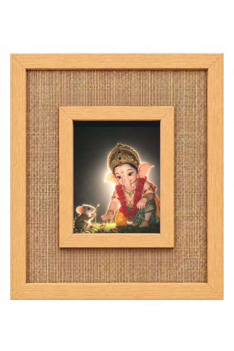 Lord Ganesha Laminated Jute Wall Photo Frame, 14 X 16 Inch (F174416)