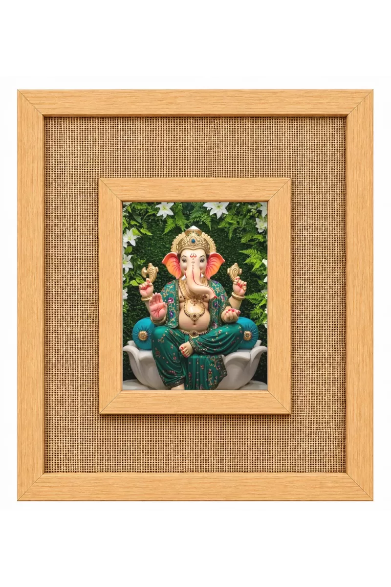 Lord Ganesha Laminated Jute Wall Photo Frame, 14 X 16 Inch (F174435)