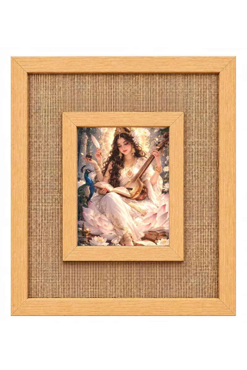 Goddess Saraswati Laminated Jute Wall Photo Frame, 14 X 16 Inch (F174436)