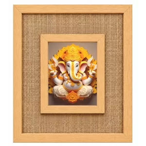 Lord Ganesha Laminated Jute Wall Photo Frame, 14 X 16 Inch (F174439)