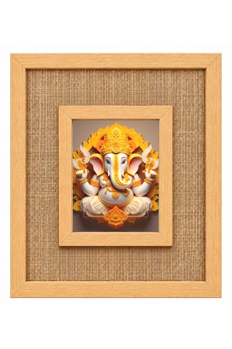 Lord Ganesha Laminated Jute Wall Photo Frame, 14 X 16 Inch (F174439)