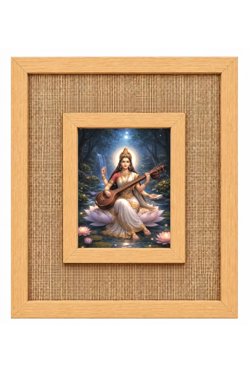 Goddess Saraswati Laminated Jute Wall Photo Frame, 14 X 16 Inch (F174445)