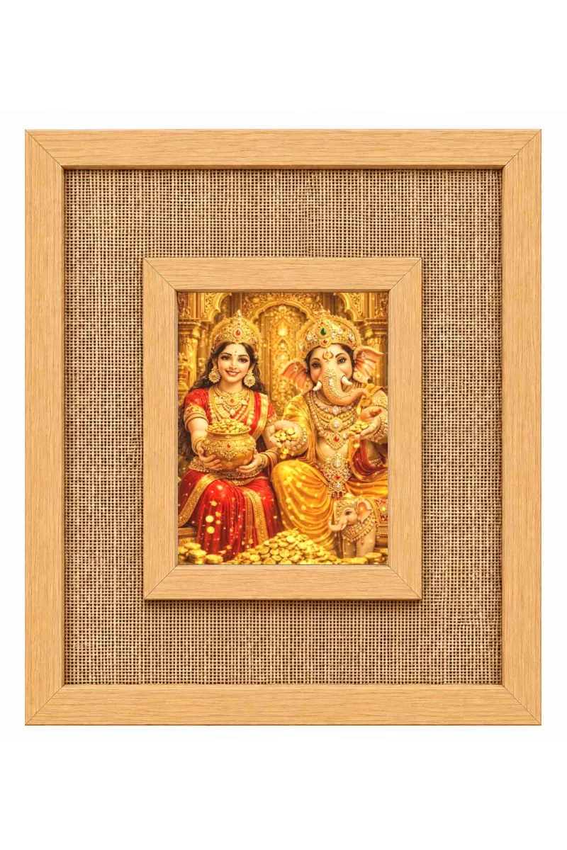 Lakshmi Ganesha Laminated Jute Wall Photo Frame, 14 X 16 Inch (F174451)