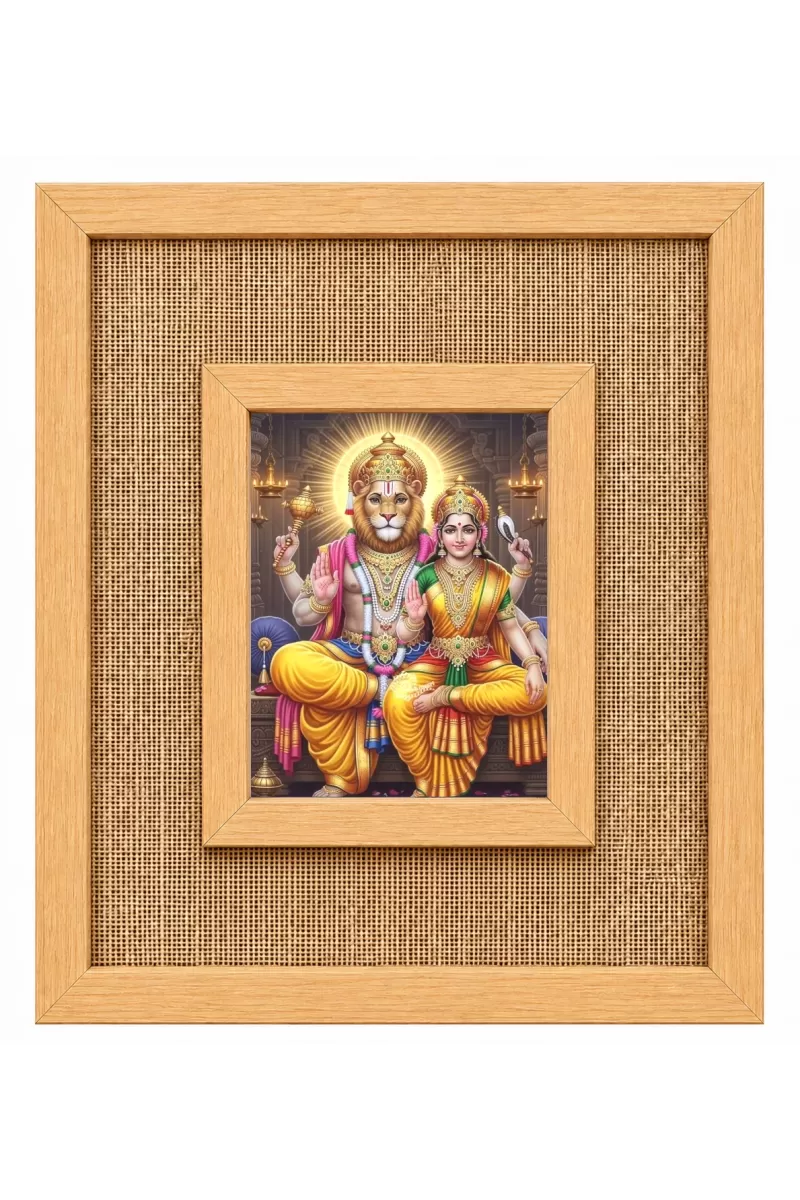Lakshmi Narasimha Laminated Jute Wall Photo Frame, 14 X 16 Inch (F174458)