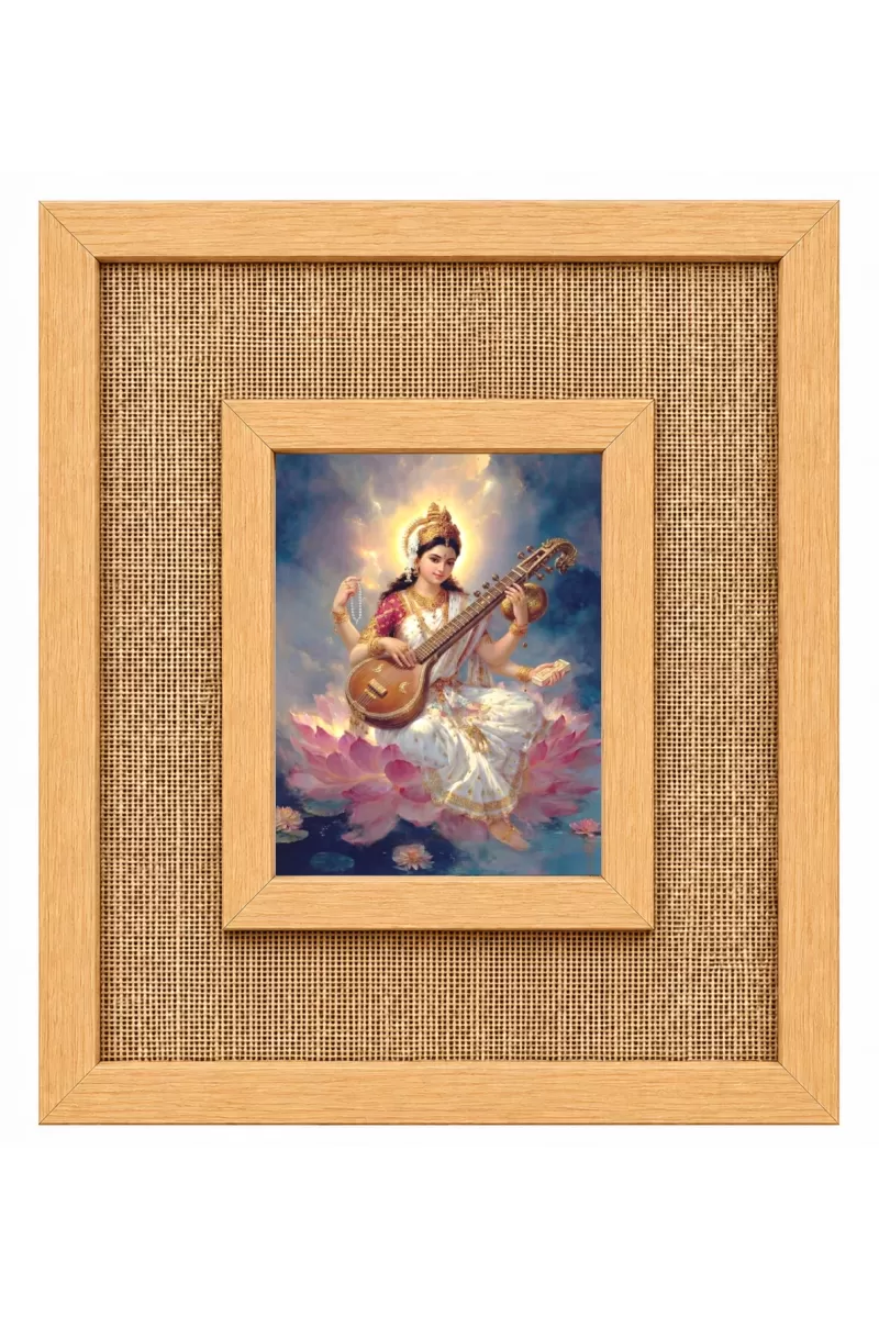 Goddess Saraswati Laminated Jute Wall Photo Frame, 14 X 16 Inch (F174483)