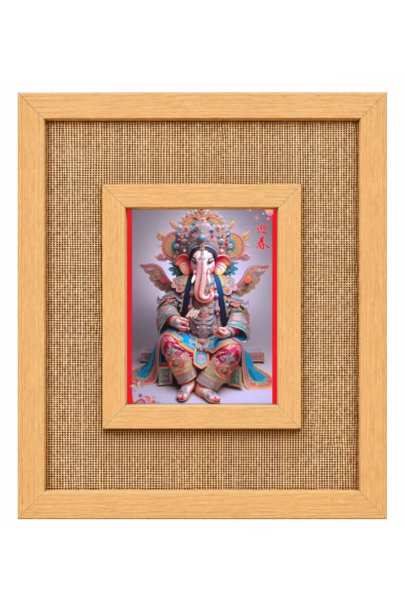 Lord Ganesha Laminated Jute Wall Photo Frame, 14 X 16 Inch (F174490)