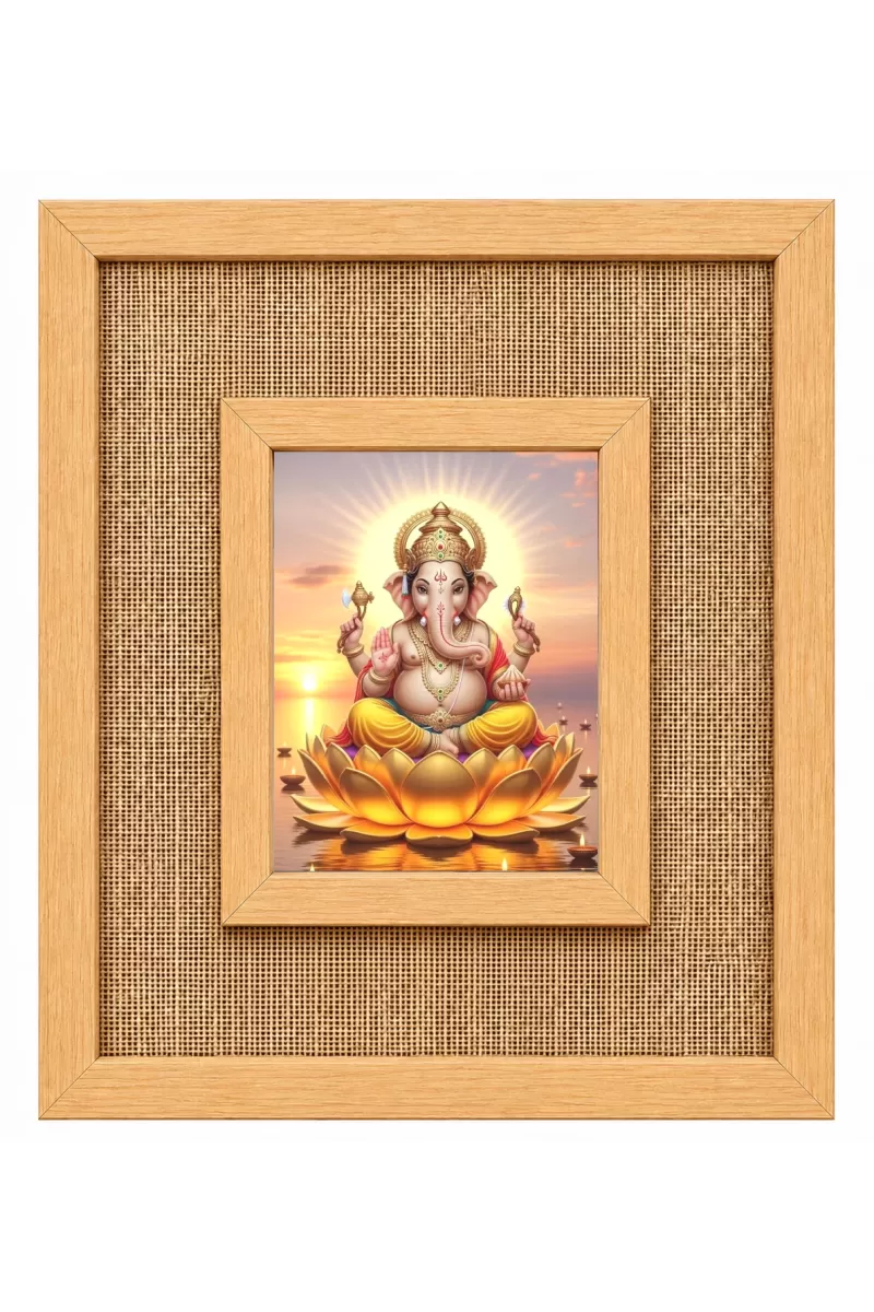 Lord Ganesha Laminated Jute Wall Photo Frame, 14 X 16 Inch (F174504)