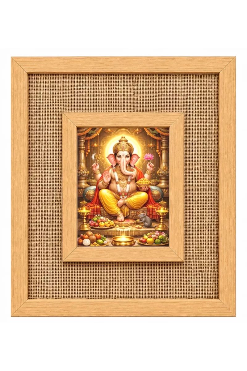 Lord Ganesha Laminated Jute Wall Photo Frame, 14 X 16 Inch (F174515)