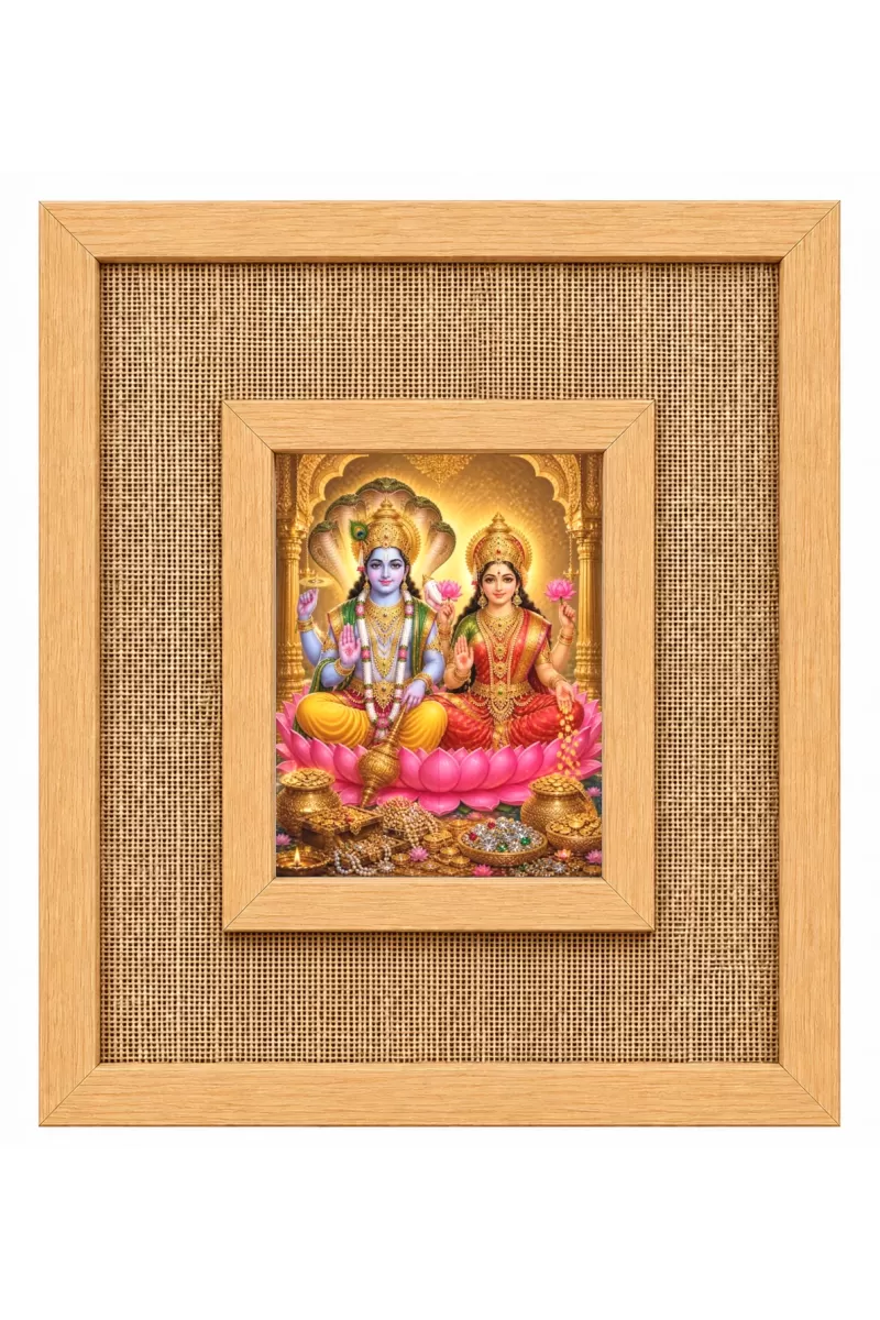 Goddess Lakshmi And Narayan Laminated Jute Wall Photo Frame, 14 X 16 Inch (F174529)