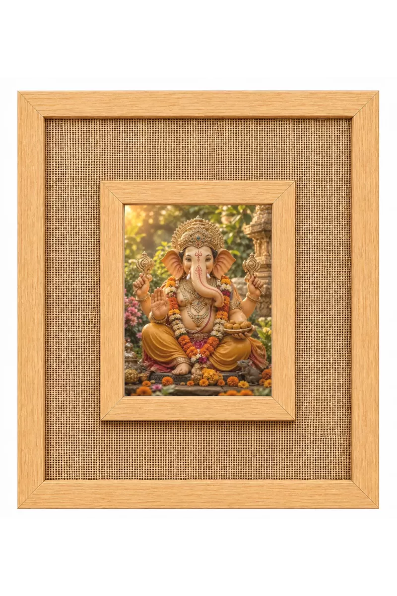 Lord Ganesha Laminated Jute Wall Photo Frame, 14 X 16 Inch (F174549)