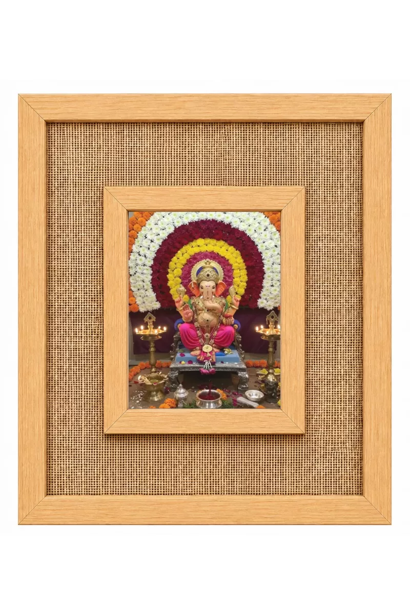 Lord Ganesha Laminated Jute Wall Photo Frame, 14 X 16 Inch (F174556)