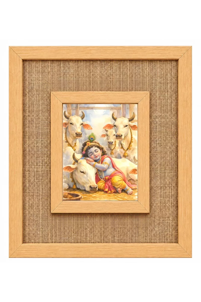 Lord Krishna Laminated Jute Wall Photo Frame, 14 X 16 Inch (F174598)