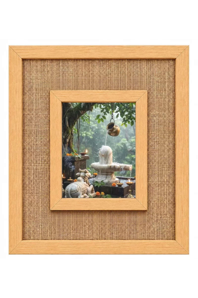 Shiva Lingam With Nandi Laminated Jute Wall Photo Frame, 14 X 16 Inch (F174601)