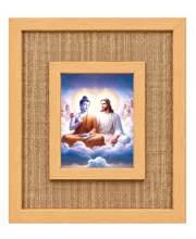 Buddha And Jesus Christ Laminated Jute Wall Photo Frame, 14 X 16 Inch (F174625)