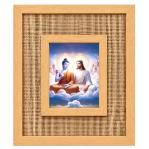 Buddha And Jesus Christ Laminated Jute Wall Photo Frame, 14 X 16 Inch (F174625)