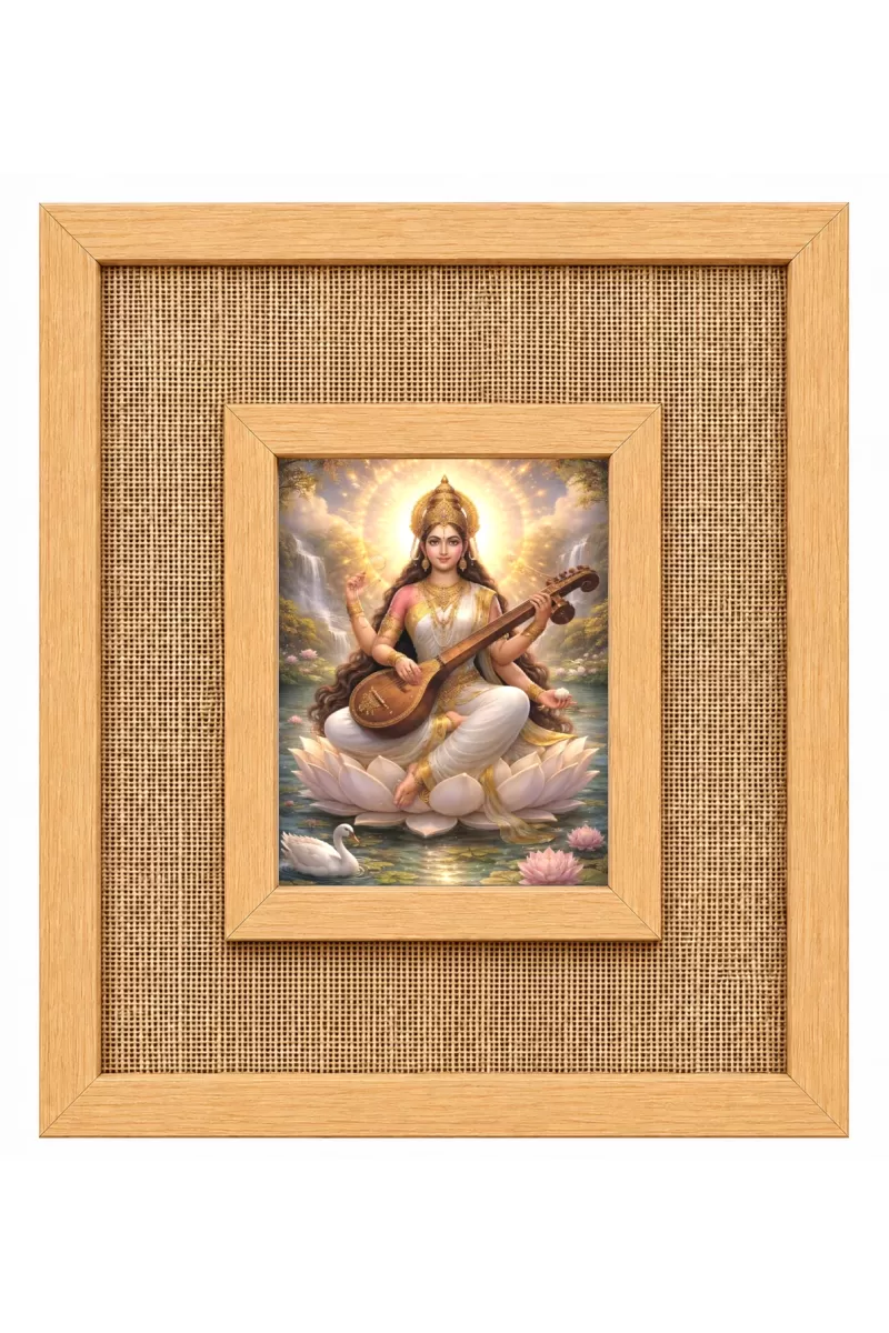 Goddess Saraswati Laminated Jute Wall Photo Frame, 14 X 16 Inch (F174627)