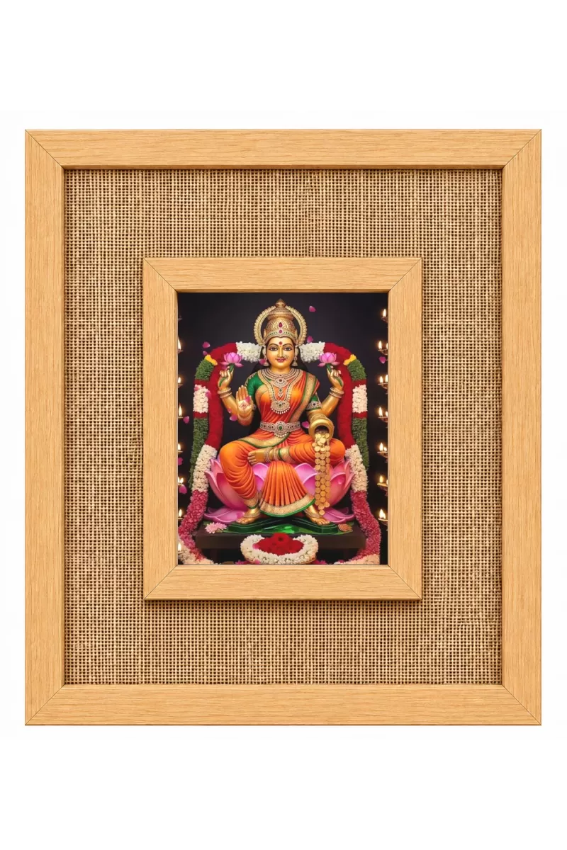 Goddess Lakshmi Laminated Jute Wall Photo Frame, 14 X 16 Inch (F174633)