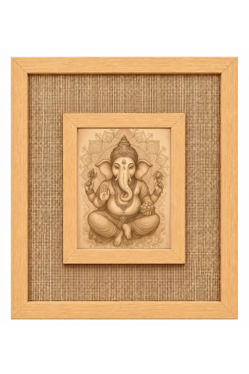 Lord Ganesha Laminated Jute Wall Photo Frame, 14 X 16 Inch (F174634)